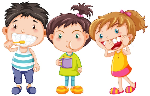Бесплатное векторное изображение Группа милых детей с стоматологической помощью