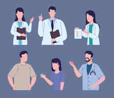 Бесплатное векторное изображение Группа врачей и пациентов
