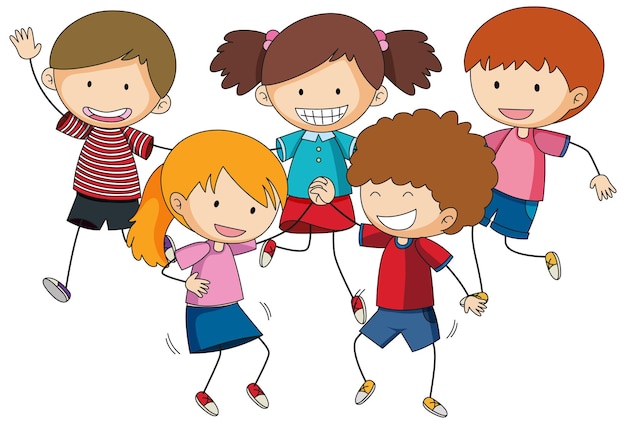 Бесплатное векторное изображение Группа каракули детей мультипликационный персонаж