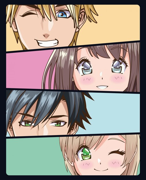 プレミアムベクター 若い男アニメスタイルキャラクターベクトルイラストデザインの描画プロセス