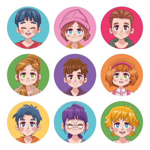 かわいい面白いファーストフードコンボイラストセット プレミアムベクター