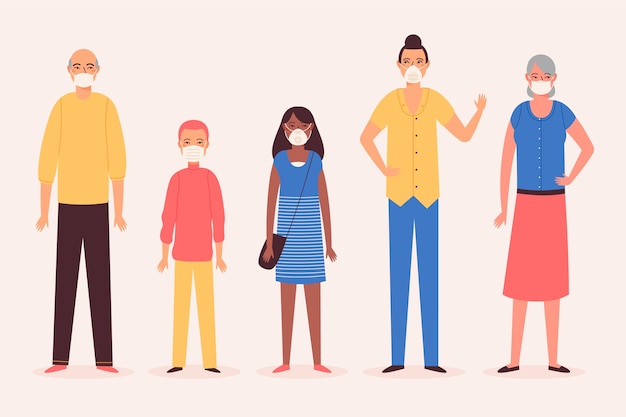 Бесплатное векторное изображение Группа людей в медицинских масках