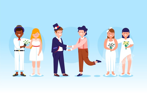 Бесплатное векторное изображение Группа свадебных пар