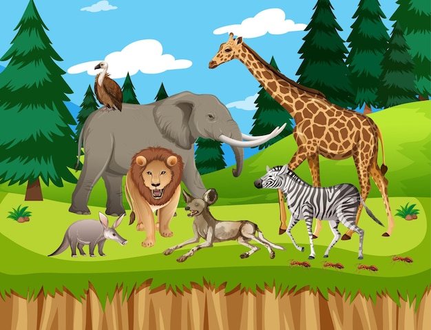 ジャングルサファリイラストの野生動物 無料のベクター