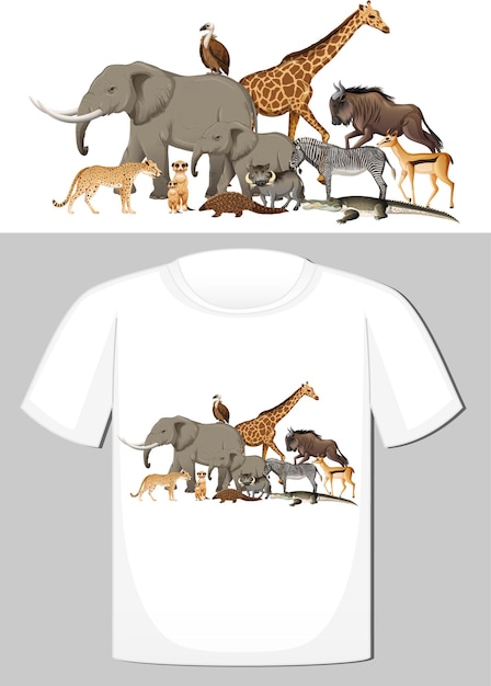 T- 셔츠를위한 야생 동물 디자인의 그룹