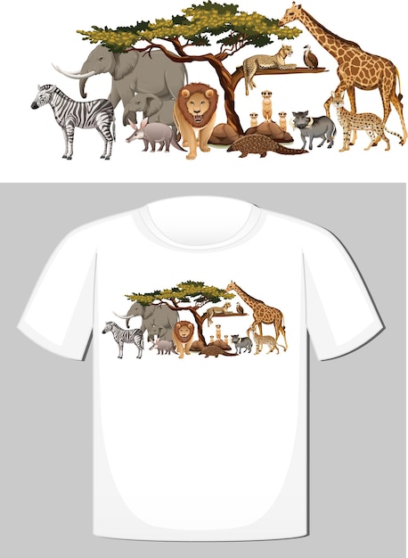 無料ベクター tシャツの野生動物のデザインのグループ