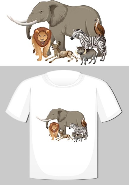 무료 벡터 t- 셔츠를위한 야생 동물 디자인의 그룹