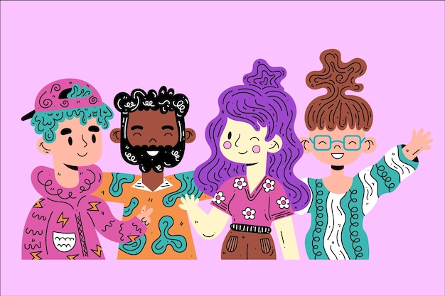Бесплатное векторное изображение Группа молодых людей иллюстрации концепции