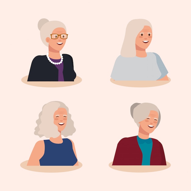 Free vector group of old women avatar character