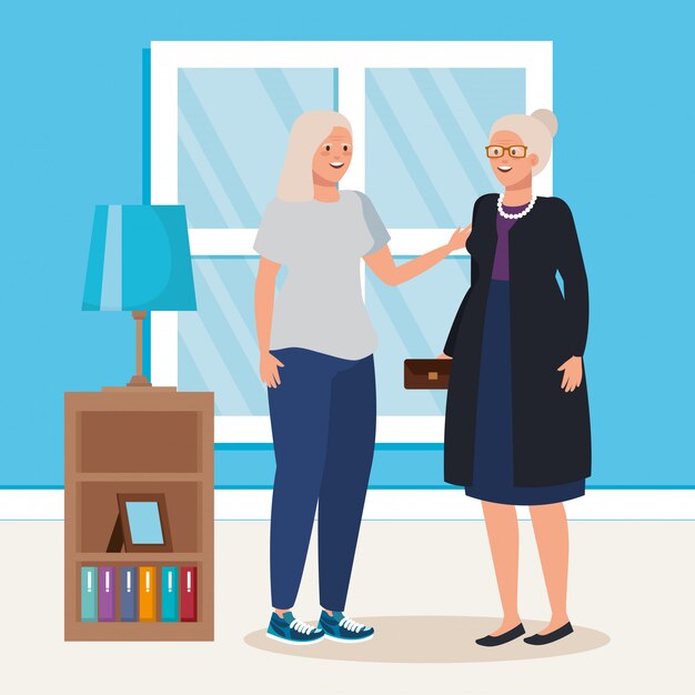 Group of old women indoor house scene