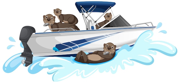 Free vector group of otters on speedboat