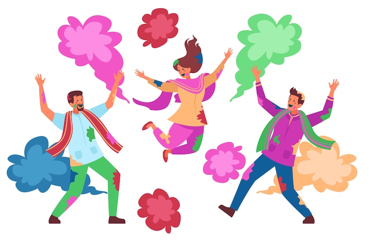 Free Vector group of people celebrating holi festival