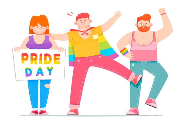 Group of people celebrating pride day illustration