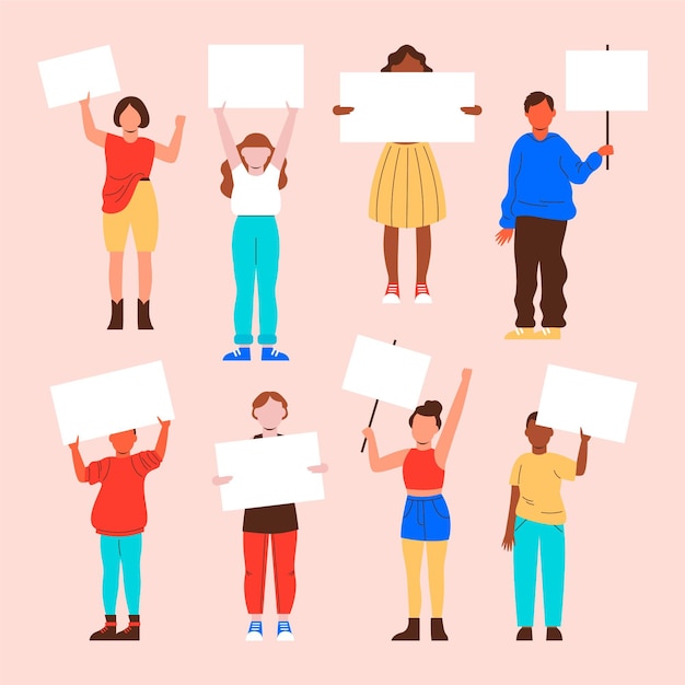 Free vector group of people holding empty placards