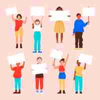 Free vector group of people holding empty placards