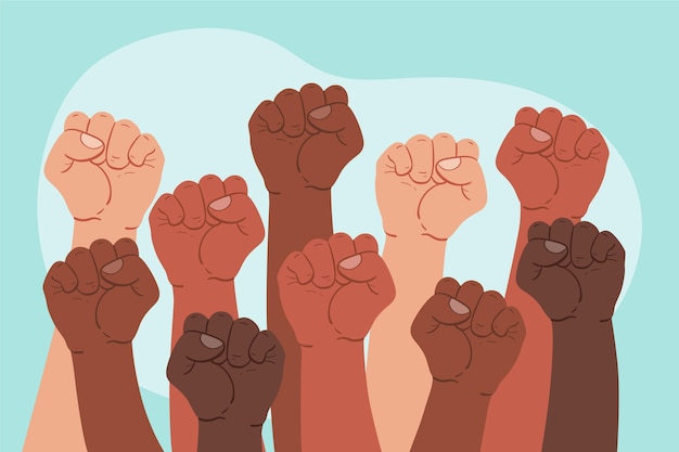 Free vector group of people holding their fists up