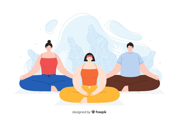 Free vector group of people meditating for landing page