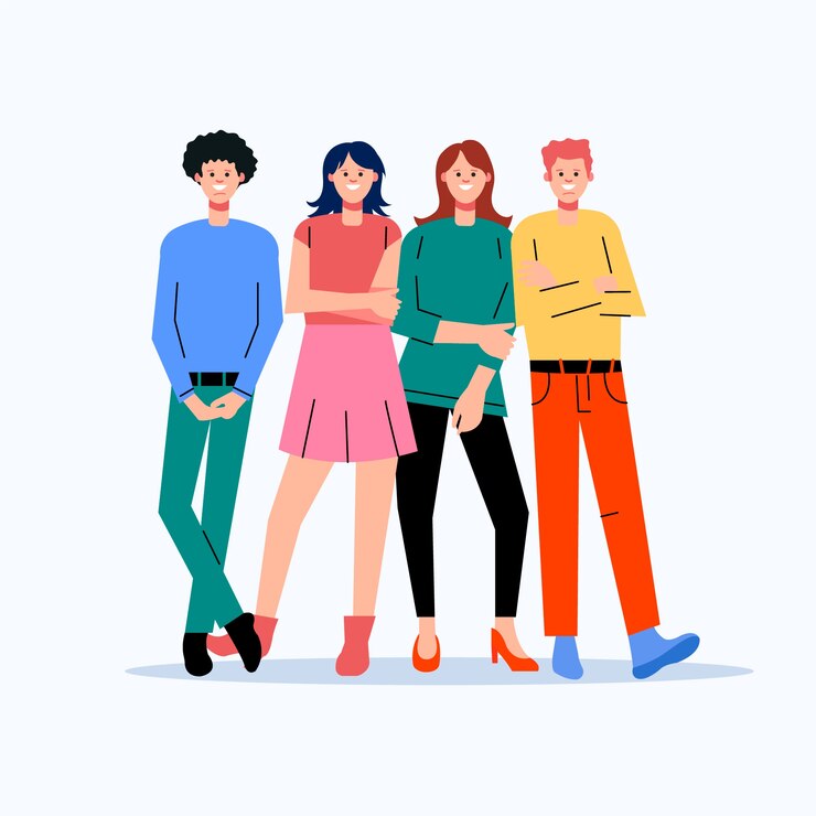 무료 Vector 함께 포즈를 취하는 사람들의 그룹