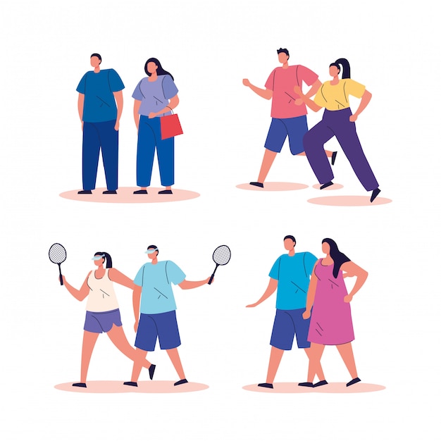 Free vector group people practicing activities avatar characters