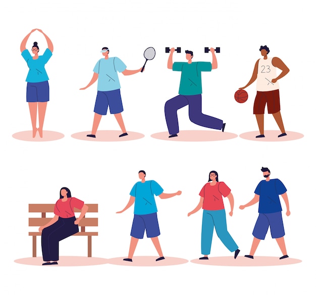 Free vector group people practicing activities avatar characters