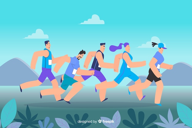 Group of people running together illustrated