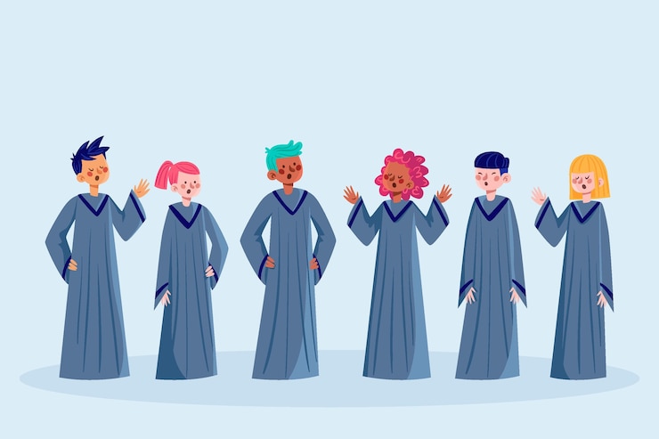 無料Vector 福音の聖歌隊のイラストで歌う人々のグループ
