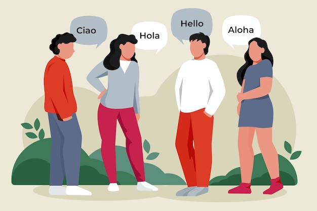 Free vector group of people talking in different languages illustrated