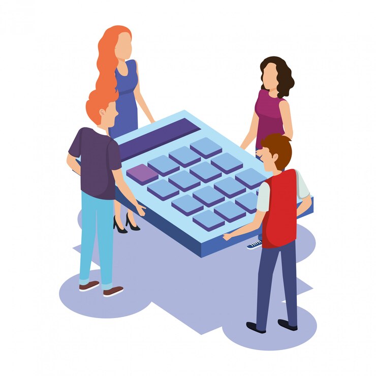 Free Vector group of people teamwork with calculator
