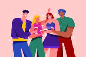 Free vector group of people toasting together concept