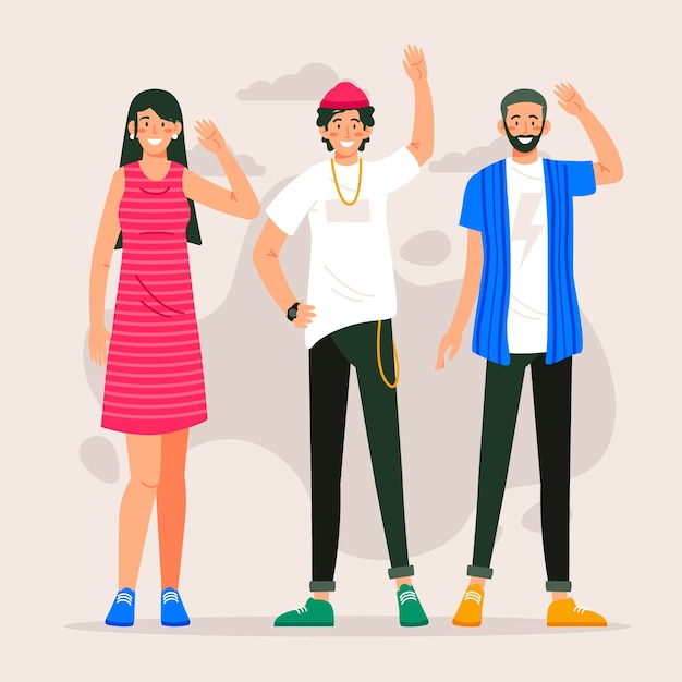 Free vector group of people waving hand