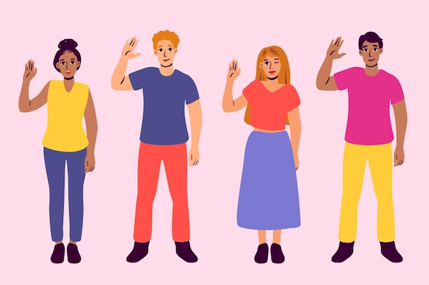 Free vector group of people waving hand