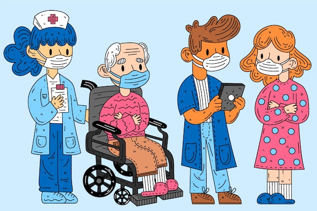 Free vector group of people wearing medical masks