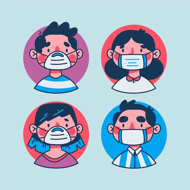 Free vector group of people wearing medical masks