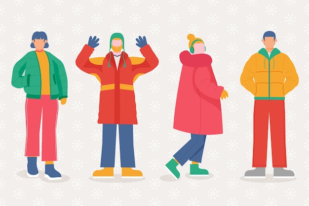 Free vector group of people wearing winter clothes