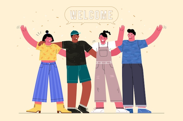 Group of people welcoming illustrated