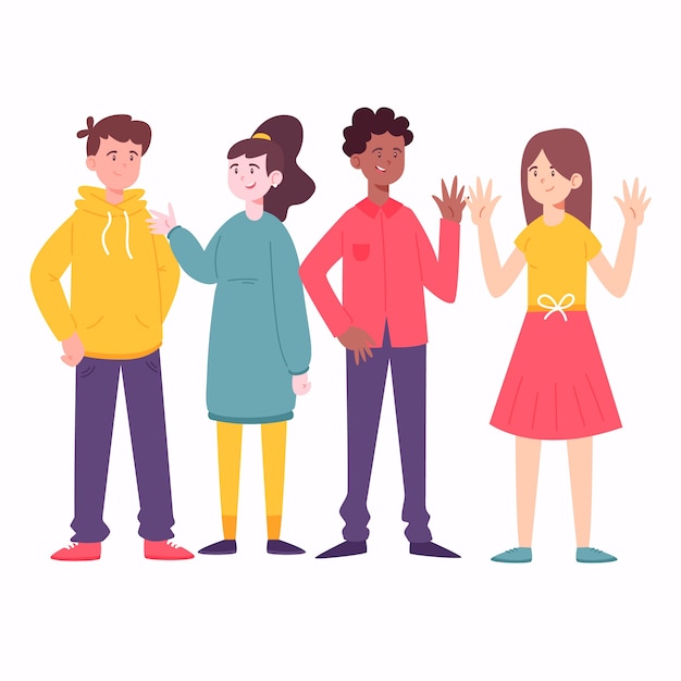 Free vector group of people with coloured clothes