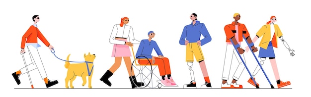 Free vector group of people with different disabilities