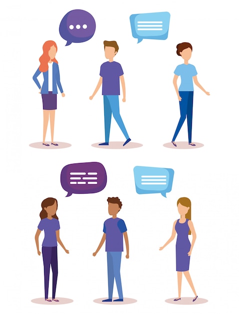 Free vector group of people with speech bubbles