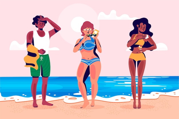 Free vector group of people with a sunburn