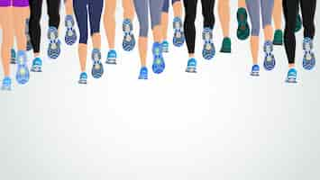 Free vector group or running people legs back view background vector illustration