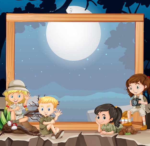 Group of scout on wooden frame