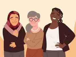 Free vector group senior women together characters