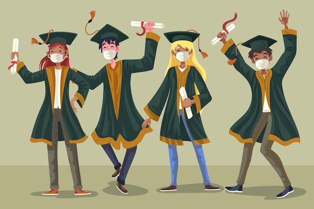 Group of student celebrating their graduation illustrated