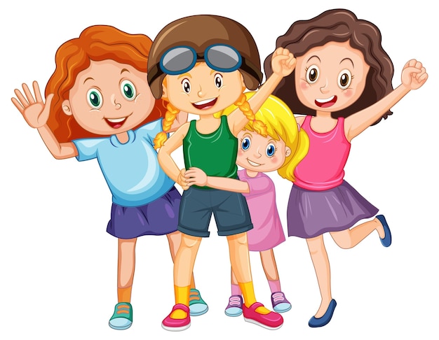 group of teenage girls on white background