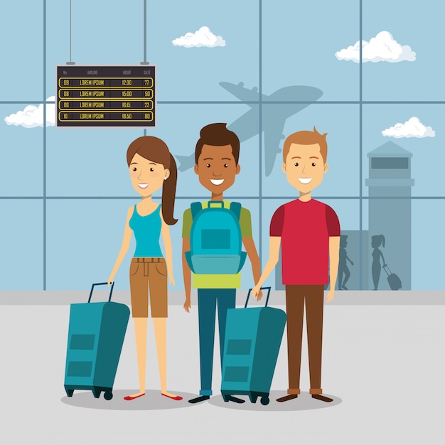 Free vector group of travelers in the airport