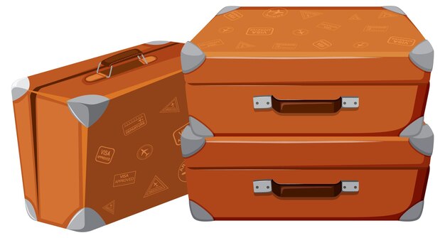 Group of vintage leather suitcases on white background