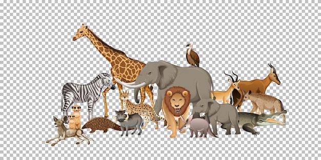 Группа диких африканских животных на прозрачном фоне