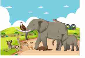 Free vector group of wild african animal in the zoo scene