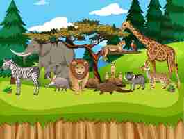 Free vector group of wild african animal in the zoo scene