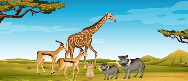 Группа диких африканских животных в зоопарке